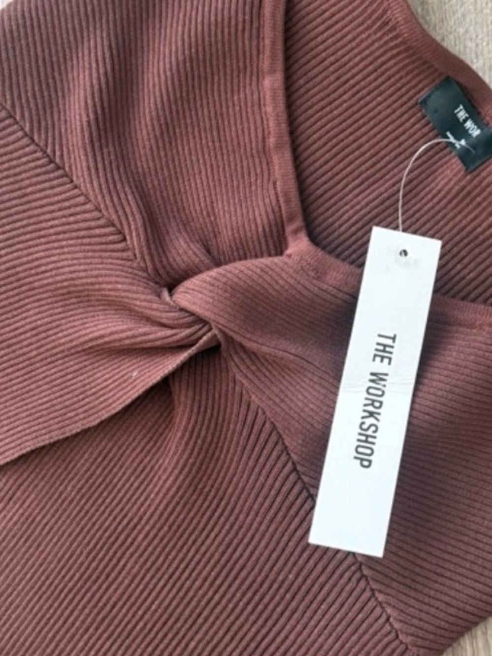 NWT Workshop Twist-Front Ribbed Long-Sleeve Top in Chocolate Brown - Picture 5 of 5